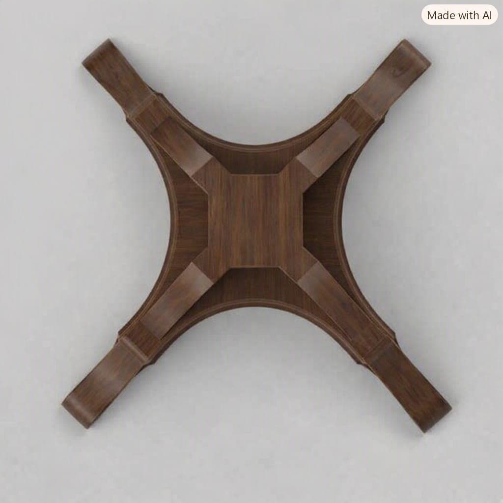 A dark wood table base featuring a central pedestal from which four intricately carved legs extend outwards, characterized by arched profiles and stepped detailing, suggesting a traditional or gothic style. — 3D model