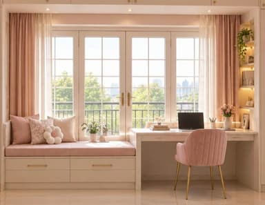 A contemporary accent chair featuring soft pink velvet upholstery with distinctive vertical channel tufting on the backrest. The chair includes integrated upholstered armrests and is supported by four slender, splayed metal legs with a gold finish. — 3D model
