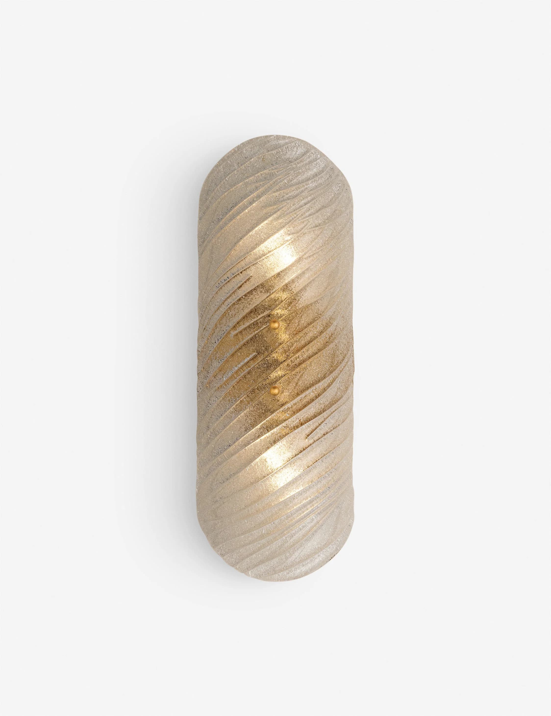 A tall, vertically oriented wall sconce featuring a heavily textured, swirled glass diffuser that emits a warm, diffused light. The internal light sources are visible through the translucent, sculpted material. — 3D model