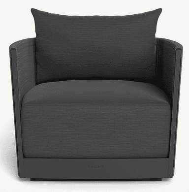 A contemporary upholstered lounge chair featuring a boxy silhouette with dark grey fabric cushions and a structured, dark-finished frame. — 3D model