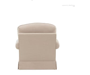 A traditional upholstered armchair featuring a classic silhouette. It has rolled arms, a rounded backrest, and a loose seat cushion. The base is covered with a tailored skirt, giving it a soft and cohesive appearance. The chair is upholstered in a light, neutral-toned woven fabric. — 3D model