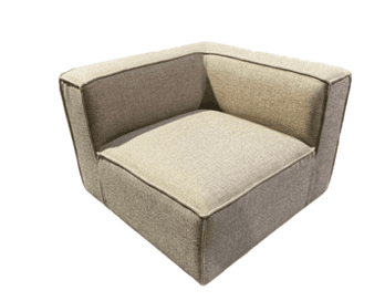 A modern, upholstered corner armchair with clean lines and a low profile. It features a square seat and a backrest that wraps around two sides, designed to fit into a corner. The upholstery is a textured neutral fabric with contrasting piping along the edges. — 3D model