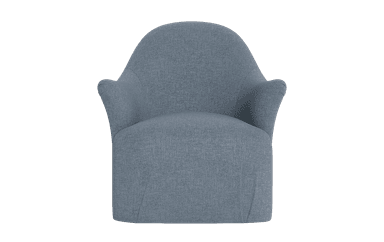 A upholstered armchair with a rounded back and arms, featuring a visible fabric texture and a modern, organic silhouette. The armchair is presented against a solid black background, isolating its form. The curvature of the design suggests comfort and a contemporary aesthetic. — 3D model