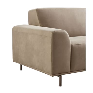 A modern two-seater sofa with clean lines and a low profile. The sofa features plush cushions for the seat and back, and slightly rounded armrests. It is supported by thin, minimalist metal legs. — 3D model