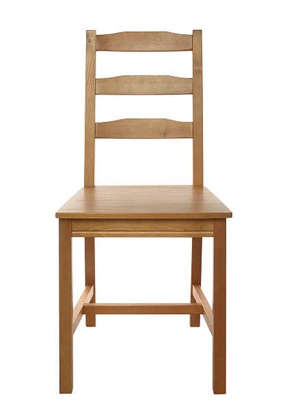 A light-toned wooden chair featuring a classic ladder-back design, a solid rectangular seat, and four straight legs connected by stretchers. The backrest comprises three horizontally oriented, slightly curved slats. — 3D model