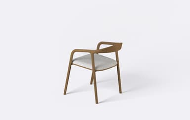 A modern armchair featuring a curved wooden frame that seamlessly integrates the armrests and backrest, complemented by a light gray upholstered seat pad. — 3D model
