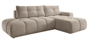A light beige upholstered sectional sofa featuring a right-hand facing chaise lounge and an armrest on the left side. Both the backrests and seat cushions display distinct vertical tufting. — 3D model