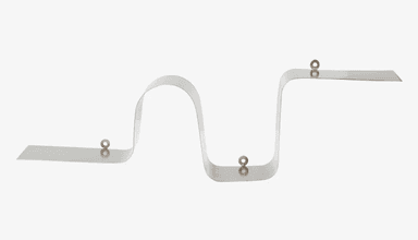 A wall-mounted shelf made from a single, continuous piece of polished metal, formed into a serpentine or wavy shape with integrated loops for hanging. — 3D model