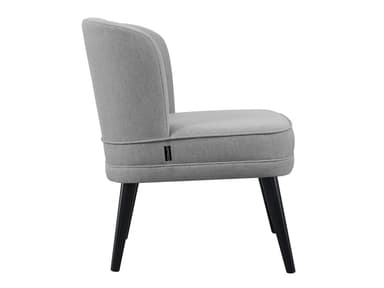 A compact, armless chair with a rounded back and light grey fabric upholstery, supported by four splayed black wooden legs, suitable for contemporary interiors. — 3D model