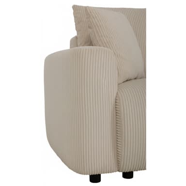 A contemporary three-seat sofa upholstered in light beige corduroy fabric, featuring thick cushions and block armrests. — 3D model