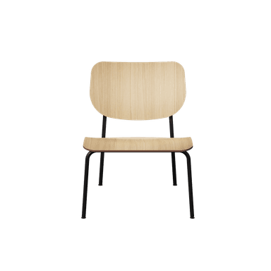 A contemporary side chair featuring a light wood veneer seat and backrest, supported by a slender, matte black metal frame. The seat and backrest are ergonomically curved for comfort and aesthetics. The chair is armless, emphasizing its minimalist design. — 3D model