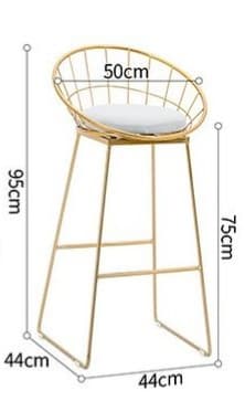 A contemporary bar stool featuring a gold-finished metal wireframe seat and backrest, complemented by a round white upholstered cushion, all supported by a matching gold metal base with integrated footrests. — 3D model