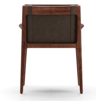 A modern armchair featuring a solid wood frame and upholstered seat and backrest. The wood has a dark brown finish, and the upholstery is a complementary dark brown or taupe material, likely leather or faux leather. The chair has a clean, minimalist design with integrated armrests and slightly tapered legs. — 3D model