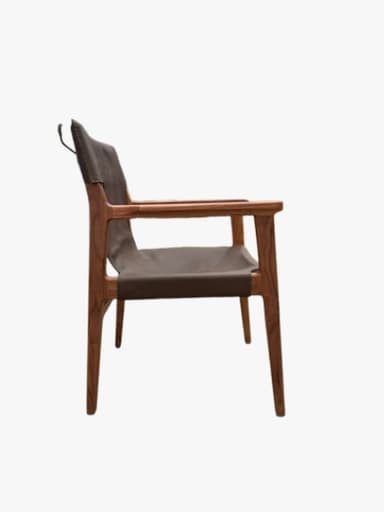 A modern armless chair with a dark wooden frame and a black sling-style upholstered back and seat, viewed from the rear. — 3D model