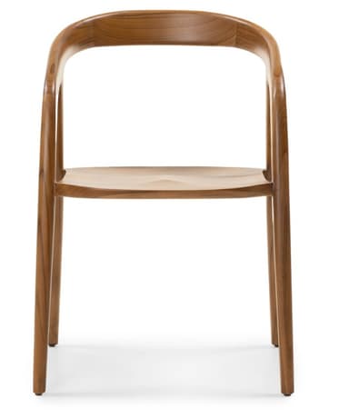 A meticulously crafted solid wood armchair featuring a flowing, organic design. The backrest and armrests form a continuous, gently curved line, and the seat is a sculpted, slightly scooped wooden panel. The chair is supported by four slender, round, slightly splayed legs. — 3D model