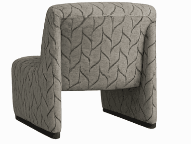 A modern, armless slipper chair upholstered in a grey fabric with a dark grey abstract leaf or vine pattern. The chair features a low-profile seat and back, with the back extending downwards to form two supports. The overall design is sleek and contemporary. — 3D model