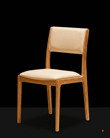 A contemporary dining chair featuring a natural wood frame and beige upholstered seat and backrest. The chair has a clean, minimalist design with subtly curved elements in the backrest frame. The four legs are straight and slightly tapered, extending directly from the seat frame. Both the seat and the backrest are padded and covered in a light beige, smooth fabric or faux leather upholstery, providing a comfortable seating experience. The visible wood grain suggests a solid wood construction, possibly oak or beech, with a light finish. — 3D model
