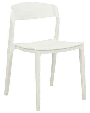 A modern white dining chair with a smooth, molded seat and backrest. The chair features four tapered legs and a minimalist design. The backrest has a subtle curve for comfort and is integrated into the seat structure. — 3D model