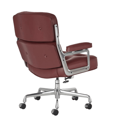 A burgundy leather executive office chair with a chrome frame and a five-star aluminum base on casters, featuring a tufted design. — 3D model