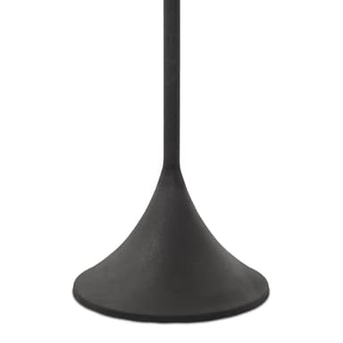A floor lamp with a conical base, a slender vertical stem, and a pleated, umbrella-like lampshade. The lampshade has a scalloped edge and appears to be made of a fabric or textured material. The stem and base are dark, likely metal. The overall design is modern and elegant. — 3D model