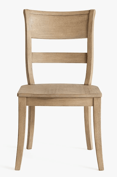 A wooden dining chair with a curved backrest composed of two horizontal slats and a solid, sculpted seat. The legs are slightly tapered, and the overall construction suggests a natural wood finish. — 3D model