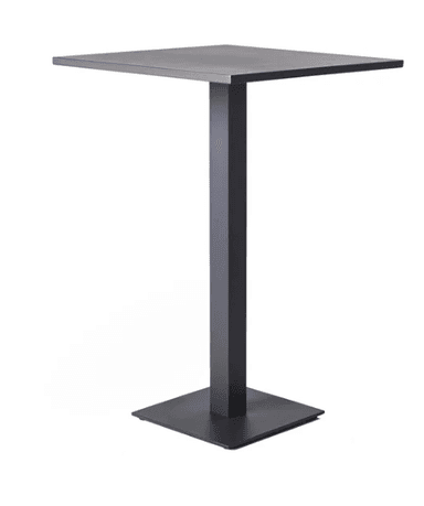 A tall, rectangular bar table featuring a minimalist design with a dark, possibly black or dark grey, finish. It consists of a flat rectangular tabletop, a thick central rectangular pedestal, and a square base plate, all in a cohesive monochromatic color. — 3D model