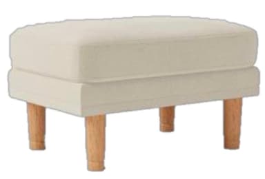 A rectangular ottoman featuring an off-white upholstered top with rounded corners, supported by a lower upholstered base. It stands on four light-colored, tapered wooden legs. — 3D model