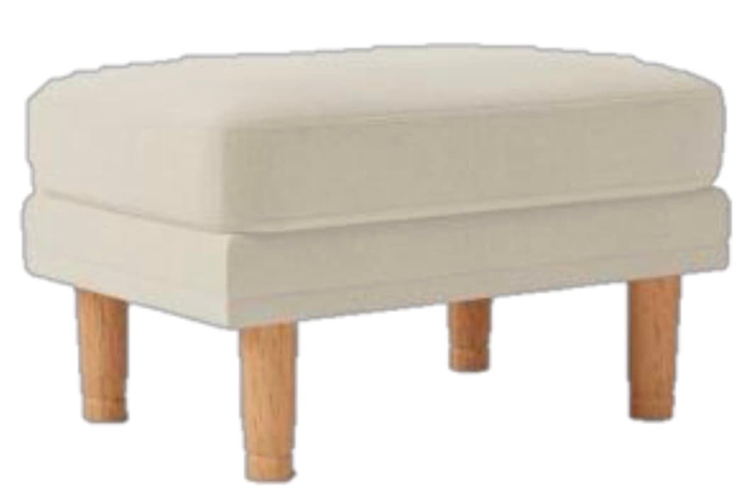 A rectangular ottoman featuring an off-white upholstered top with rounded corners, supported by a lower upholstered base. It stands on four light-colored, tapered wooden legs. — 3D model