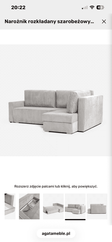 A modern grey-beige sectional sofa featuring a chaise lounge and upholstered in a ribbed corduroy fabric. The sofa has a low-profile design with clean lines and small, recessed feet. Additional images indicate it is convertible into a bed. — 3D model