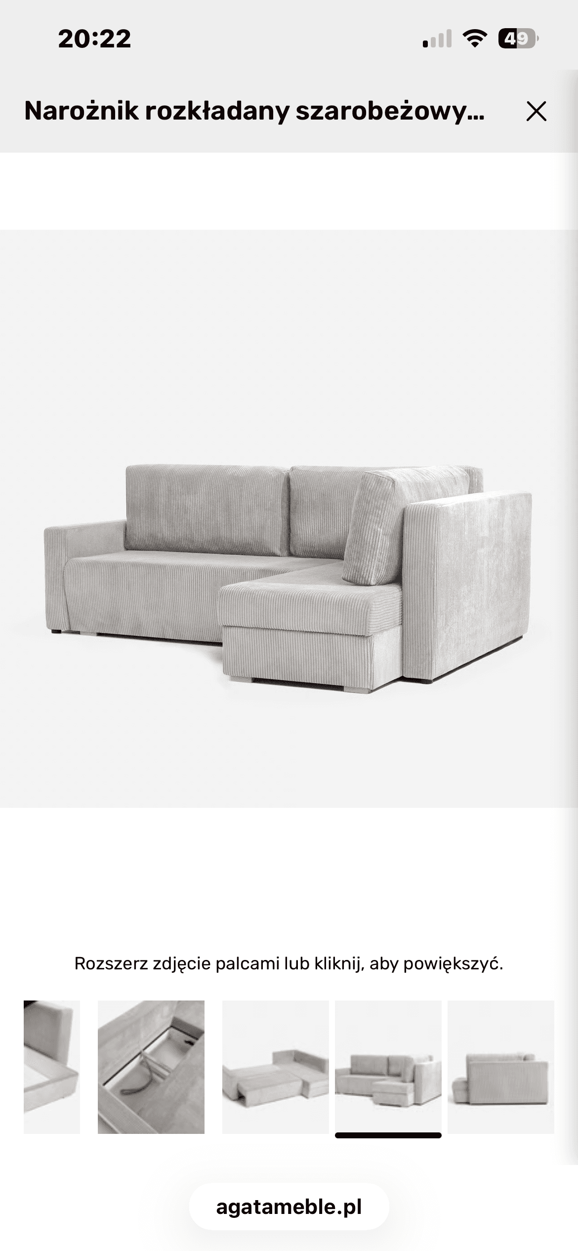 A modern grey-beige sectional sofa featuring a chaise lounge and upholstered in a ribbed corduroy fabric. The sofa has a low-profile design with clean lines and small, recessed feet. Additional images indicate it is convertible into a bed. — 3D model