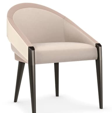 A modern armchair with a layered, curved backrest and a padded seat. The backrest exhibits distinct horizontal segments, creating a tiered effect. It is supported by four tapered legs. — 3D model