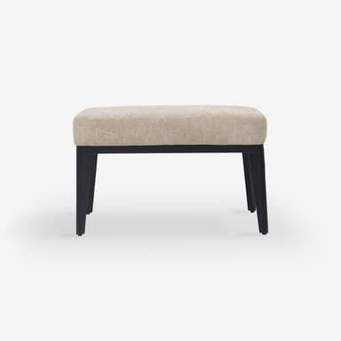 A modern rectangular upholstered bench featuring a light beige fabric cushion atop a dark, likely wooden, frame with four tapered legs. The design is simple and minimalist. — 3D model