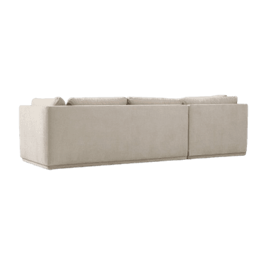 A contemporary L-shaped sectional sofa featuring a right-hand facing chaise lounge, upholstered in a light beige textured fabric. It has plush, deep seat cushions and back cushions, rounded armrests, and a low-profile base. — 3D model