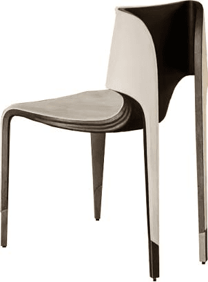 A contemporary, armless side chair featuring a unique sculptural form with a dark metallic finish. The chair appears to be constructed from a single, molded piece, creating a seamless flow from the backrest to the seat and legs. Its design is sleek and minimalist. — 3D model