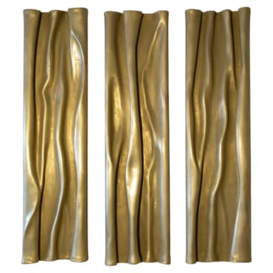 A set of three decorative screens, each designed with a flowing, draped texture that mimics fabric. The screens are vertical and appear to be freestanding or intended for placement in a room to divide space or as a decorative element. The texture is consistent across all three panels, with deep vertical folds and undulations. — 3D model