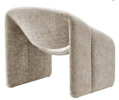 A modern armchair with a distinctive U-shaped base and a continuous, flowing form. The seat and backrest are integrated into the overall structure, creating a sculptural appearance. The upholstery has a visible woven texture. — 3D model