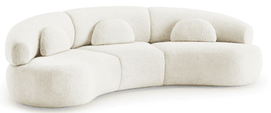 A contemporary curved sectional sofa upholstered in a cream-colored boucle fabric, featuring a low-profile design with multiple rounded, organic modules and integrated semi-circular back cushions. — 3D model