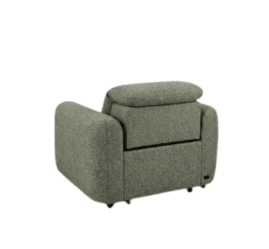 A single-seater armchair with a recliner mechanism, featuring a rounded, plush design and a textured fabric upholstery. The backrest appears adjustable, and the overall aesthetic is modern and comfortable. — 3D model