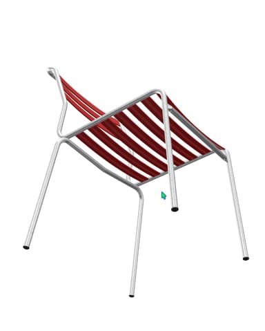 A modern dining chair with a tubular metal frame and a slatted seat and backrest. The frame is constructed from silver-toned metal, and the slats, forming both the seat and the back, are a bright red color. The design is minimalist and appears suitable for outdoor or indoor use. — 3D model