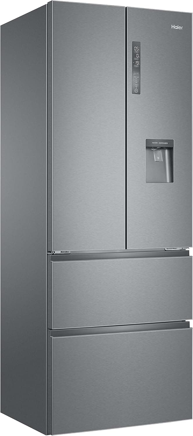 A stainless steel refrigerator, appearing to be a built-in or integrated model, featuring a double-door design with a freezer compartment above and a refrigerator compartment below. The doors are flush with the cabinet and seem to have minimal handles or no visible handles. The image quality does not allow for observation of any other features or branding. — 3D model