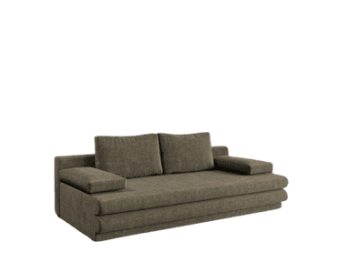 A contemporary two-seater sofa with a low profile and integrated armrests. The upholstery features a prominent corduroy texture. The sofa has two back cushions and two armrest cushions that appear to be separate from the main frame. The base of the sofa has a layered appearance. — 3D model
