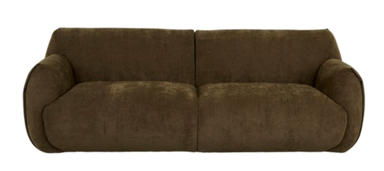 A contemporary two-seater sofa with a plush, textured upholstery. The sofa features rounded arms and a deep seat, with a split backrest. The overall design is modern and inviting. — 3D model