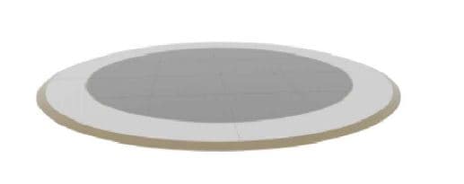 A circular display platform featuring a flat, grey, tiled central surface surrounded by a slightly raised, light beige or off-white outer rim. The platform appears to be rendered in a minimalist style, elevated slightly from the ground. — 3D model