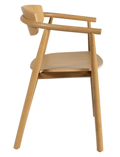 A wooden armchair with a curved backrest and seat. The frame and legs are made of light-colored wood with a visible grain. The armrests curve upwards and outwards. — 3D model