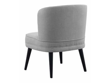 A compact, armless chair with a rounded back and light grey fabric upholstery, supported by four splayed black wooden legs, suitable for contemporary interiors. — 3D model