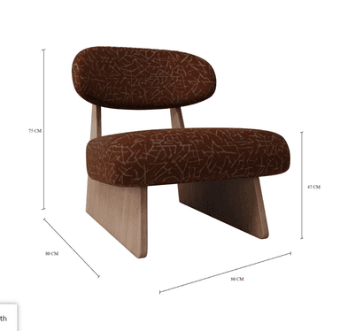 An armless lounge chair featuring a low-profile design with separate, rounded seat and back cushions. The upholstery is a dark reddish-brown fabric with a lighter, abstract geometric pattern. The base and the support for the backrest are constructed from light-colored wood, showcasing a minimalist and contemporary aesthetic. The chair is depicted against a plain white background, suggesting a studio shot or a 3D render. — 3D model