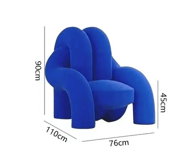 A distinctive armchair characterized by its voluminous, tubular design. The structure appears to be constructed from rounded, interconnected tubes forming the seat, backrest, and armrests, upholstered in a textured teal fabric. The base features four cylindrical legs with polished brass accents. — 3D model