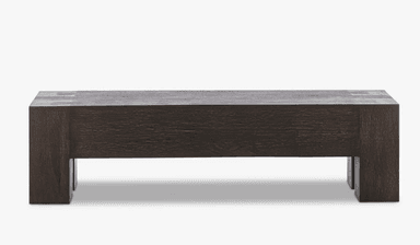 A dark brown, rectangular coffee table with a solid, block-like construction. The table features a thick, flat top supported by two substantial, rectangular legs on each side. The wood grain is visible, suggesting a natural material. The design appears minimalist and robust. — 3D model