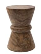 A solid wood stool featuring a distinctive hourglass shape, with a wider base and top tapering towards a narrower, subtly rounded central section. The natural wood grain is prominently visible, suggesting a rustic or natural contemporary aesthetic. The finish appears smooth but matte, highlighting the organic texture of the wood. — 3D model