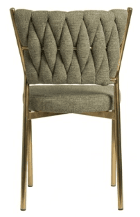 A side chair with a metal frame and upholstered seat and back. The backrest features a tufted, diamond-patterned design. The legs and frame are slender and appear to be made of polished metal. — 3D model